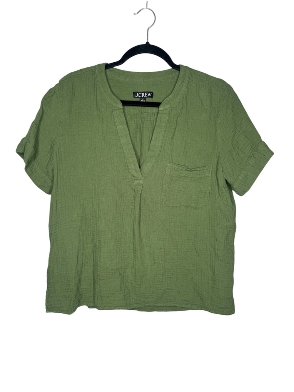 J.Crew women's M olive green gauze boxy cotton top beach boho hippie minimalist